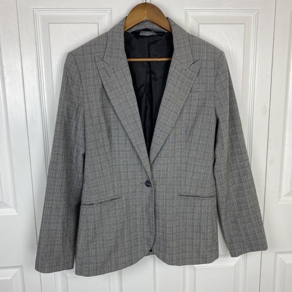 Norma Kamali Size 12 Blazer Gray Plaid Jacket Button Sports Coat Women's - Picture 1 of 7